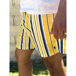 Polo By Ralph Lauren Yellow and Blue Pinstripe Shorts Size Large